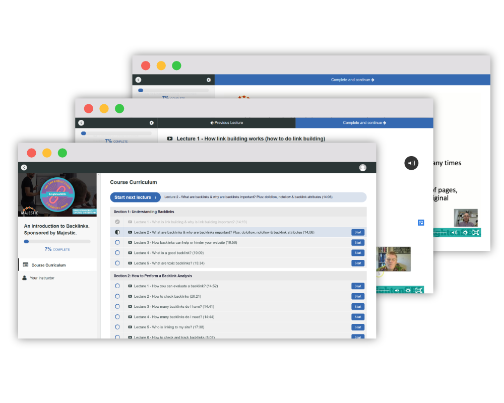 Majestic free backlink course screenshot