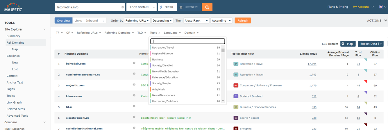 Referring Domains Checker Filtering Options