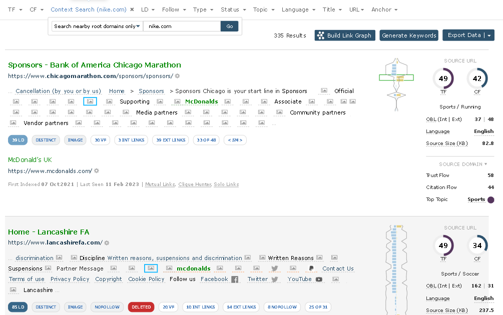 Link Context for a backlink from nike.com to mcdonalds.com