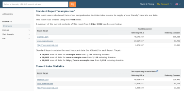 Majestic Standard Reports screen