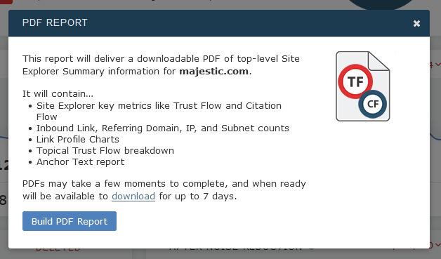 Majestic PDF Report Popup