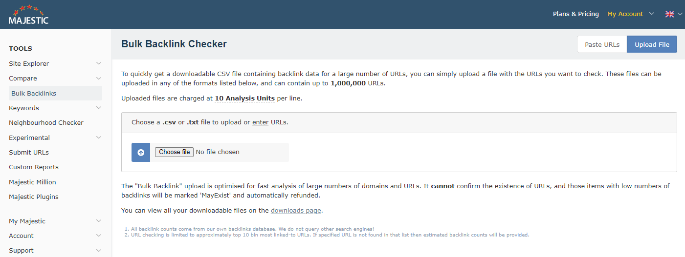 Majestic Bulk Backlink Checker