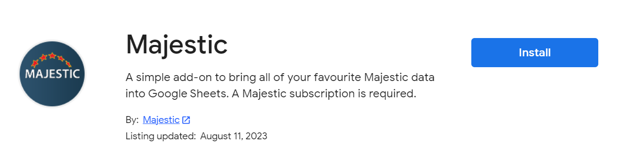 Install page for Majestic extension