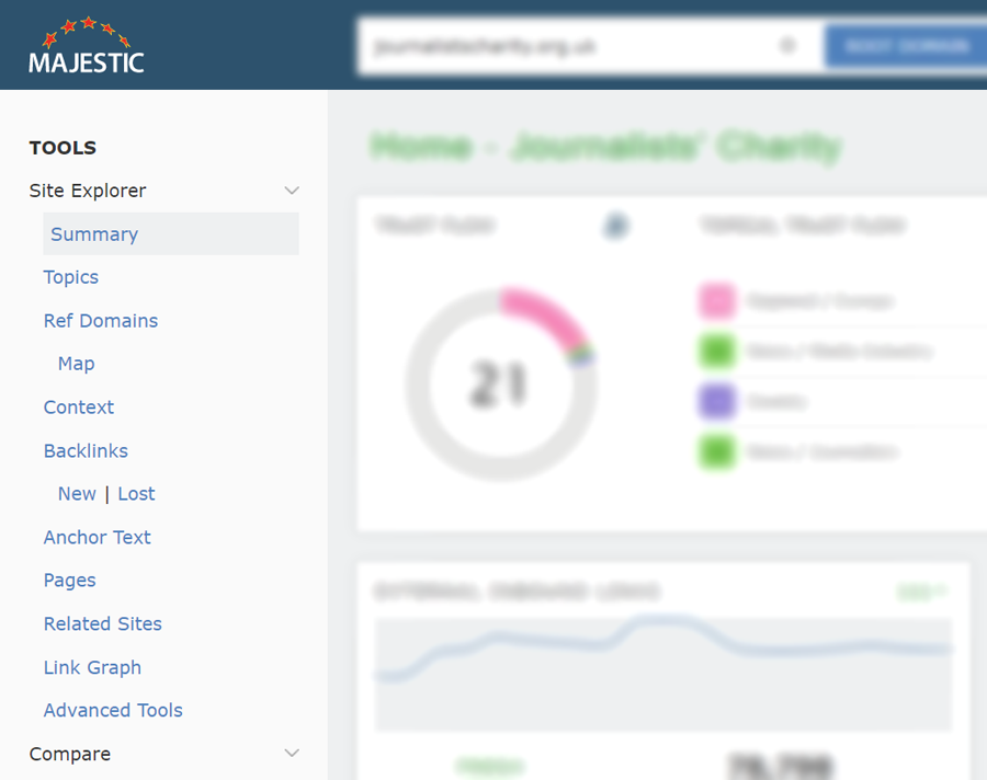 Majestic Site Explorer Fresh and Historic Index Report Options